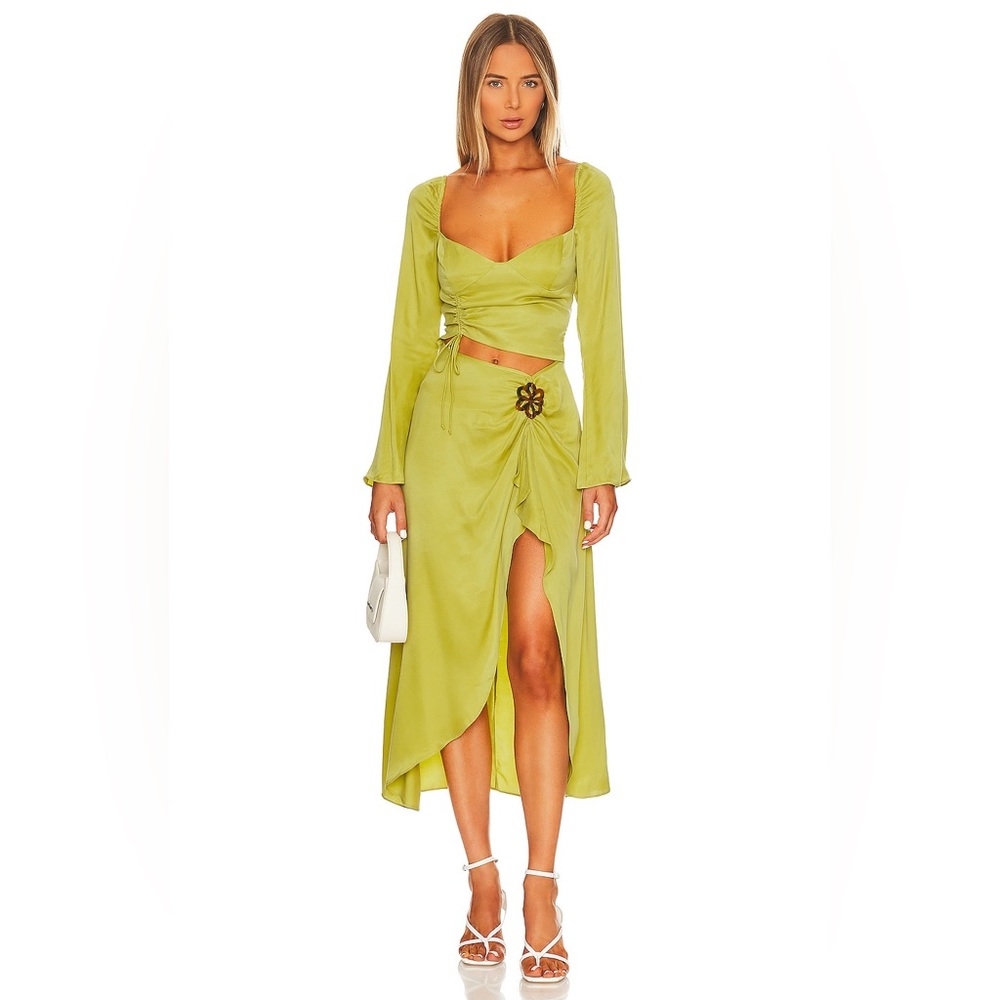 For Love & Lemons Allie Midi Dress In Green Size L